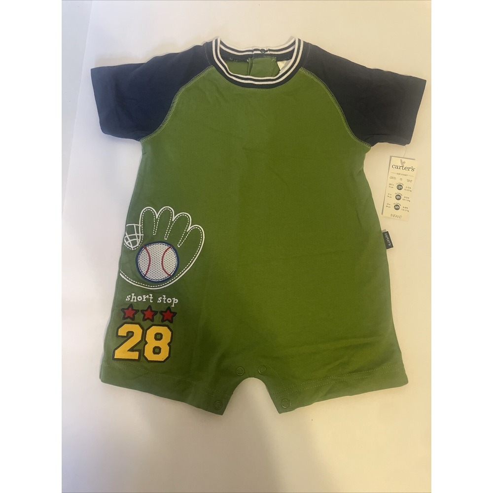 Boys Carter's  Rompers: 9-12 M Baseball Navy &‎ Green Twins Triplets Quintuplets